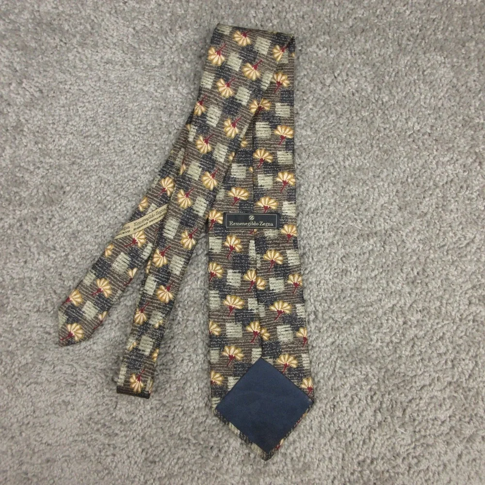 Ermenegildo Zegna Tie Mens Printed Floral Geometric Made In Italy Silk Esclusivo